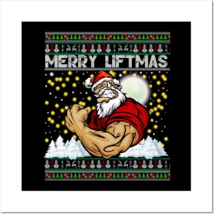 Merry Liftmas TShirt Ugly Christmas Sweater Gym Workout Posters and Art